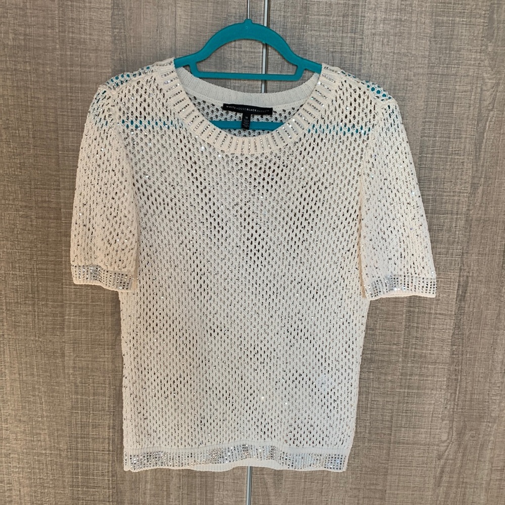 White House Black Market Embellished Open Stitch Sweater